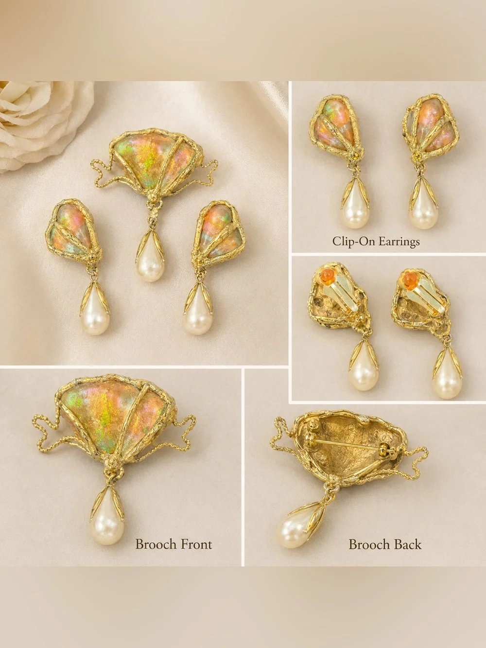 Gold-Tone Iridescent Shell Drop Earrings with Pearl Teardrop - Women